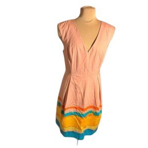 Tracy Reese Pink V-Neck Sleeveless Fit & Flare Dress Striped Hem Size 6